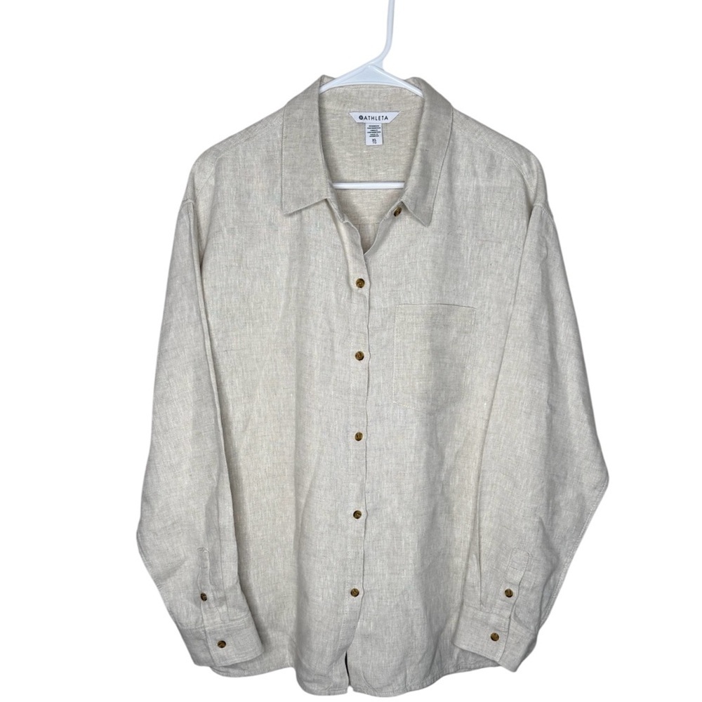 Athleta Retreat Linen Top Size XL in Undyed Color 100% Linen Breathable - Picture 5 of 15